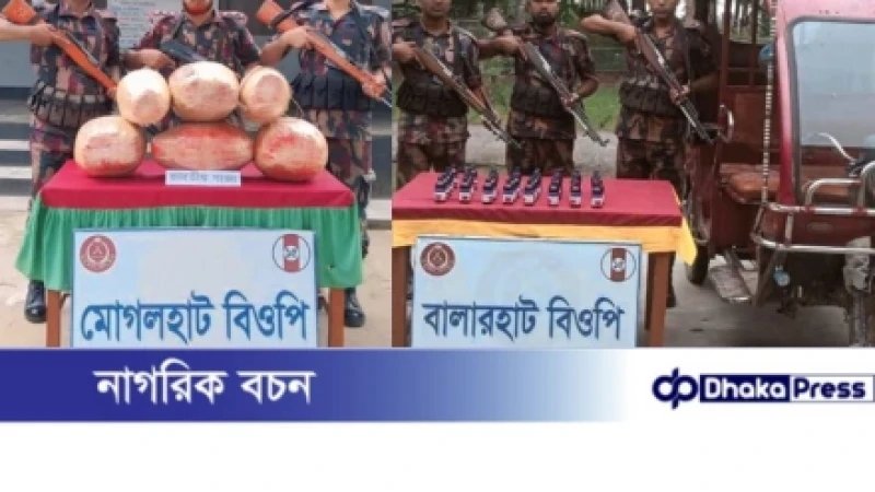 কুড়িগ্রামে বিজিবির অভিযানে ৩৬ কেজি গাঁজা ও ৪০ বোতল ইস্কাফ সিরাপ জব্দ